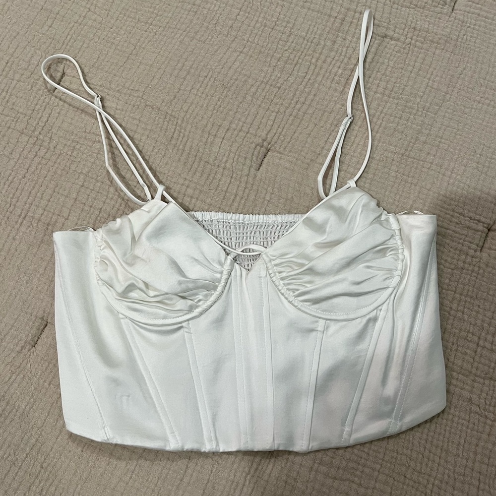 Zara White Satin Crop Top